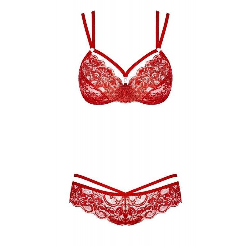 2 Piece Lace Bra Set - Red