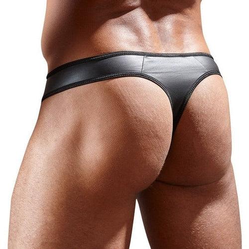 Faux Leather G-String With Powernet Inserts