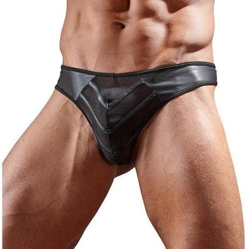 Faux Leather G-String With Powernet Inserts