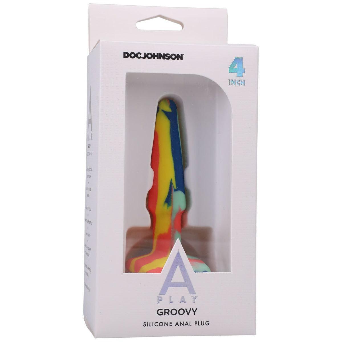 A-Play - Groovy - Silicone Anal Plug - 4 inch Yellow Multi-coloured
