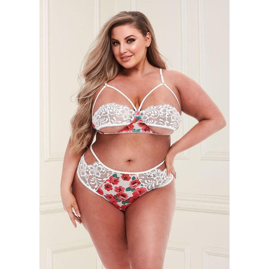 Baci White Floral & Lace Bra Set With High Waist Panty Queen