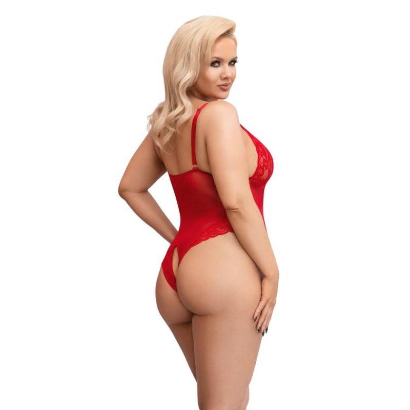 Bodysuit with Open Crotch - Red