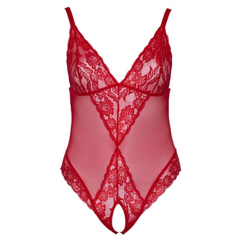 Bodysuit with Open Crotch - Red
