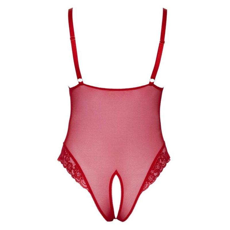 Bodysuit with Open Crotch - Red