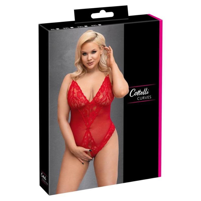 Bodysuit with Open Crotch - Red