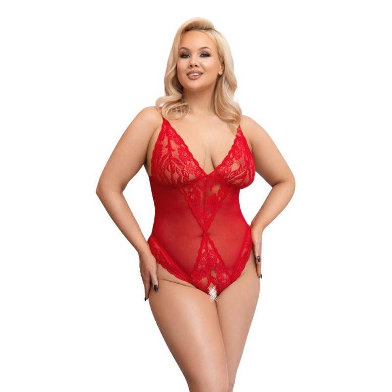 Bodysuit with Open Crotch - Red