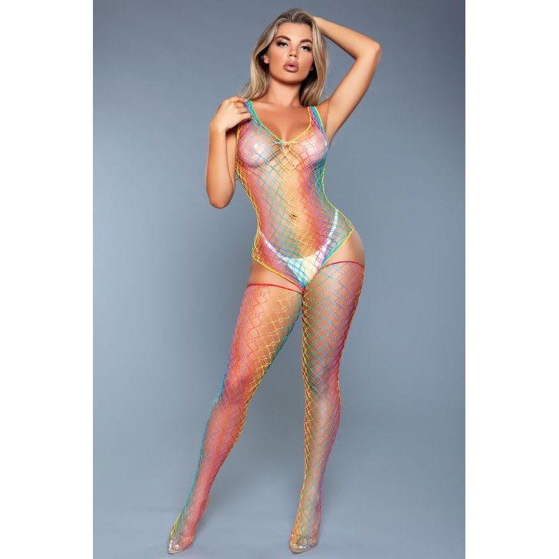 Sweet Revenge Fishnet Bodysuit With Stockings - Rainbow