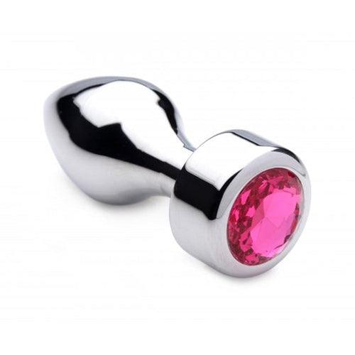 Aluminum Butt Plug With Pink Crystal - Small