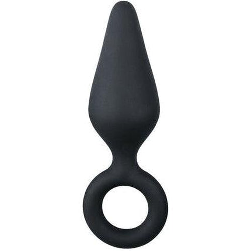 Black Buttplugs With Pull Ring - Medium