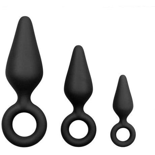 Black Buttplugs With Pull Ring - Set