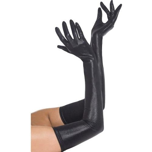 Black Long Wetlook Gloves