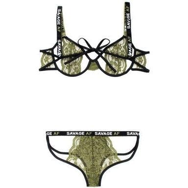 Bra Set With Open Cups - Black/Green