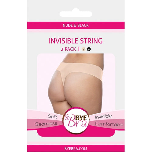 Bye Bra - Invisible Thong (Nude & Black 2-Pack) M