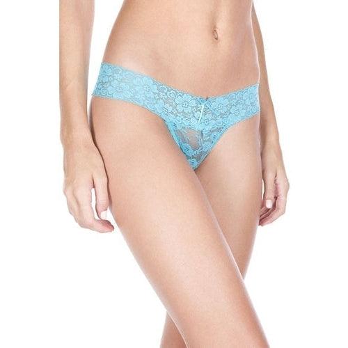 Crotchless Lace Thong with Bow - Turquoise