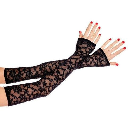 Extra long fingerless lace gloves BLACK