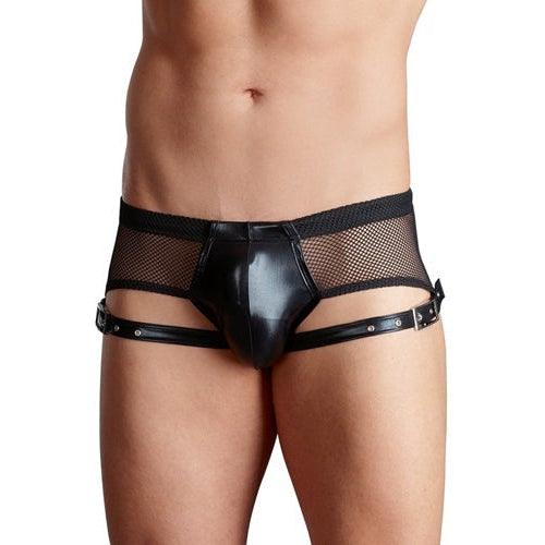 Faux Leather Jockstrap With Buckles - Black