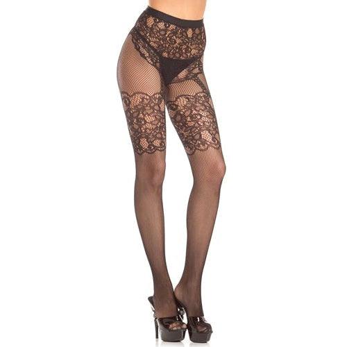 Fishnet Pantyhose with Lace Garter design
