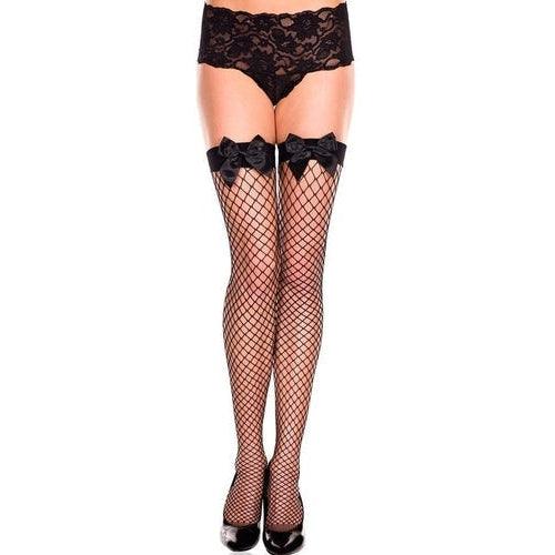 Fishnet Stockings With Black Satin Bows