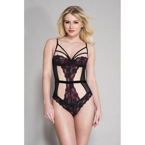 Lace And Mesh Body With Pink Flower Details