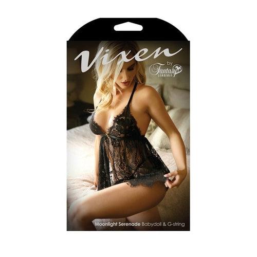 Lace Babydoll Set With Thong - Black
