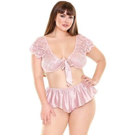 Lace Set with Tie Top - Pink