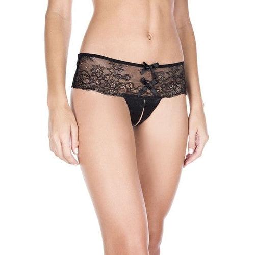 Lace Thong With Bows And Open Crotch