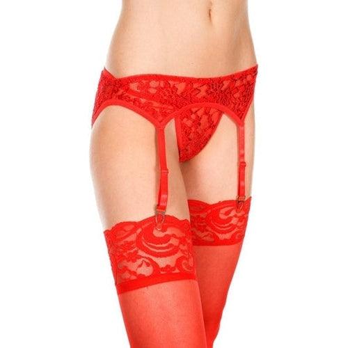 Lace garterbelt and g-string - red