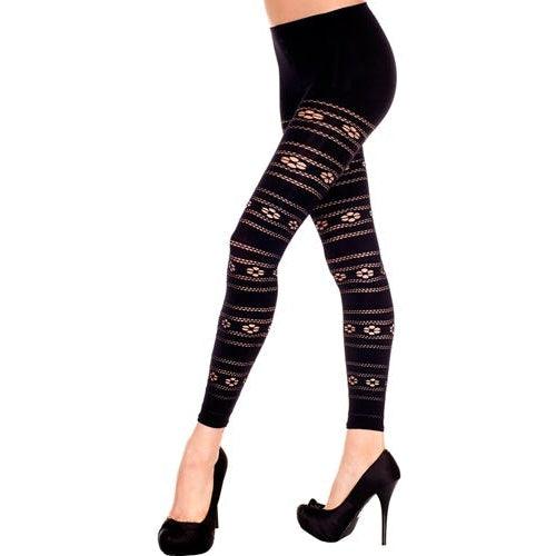 Leggings with floral and net design