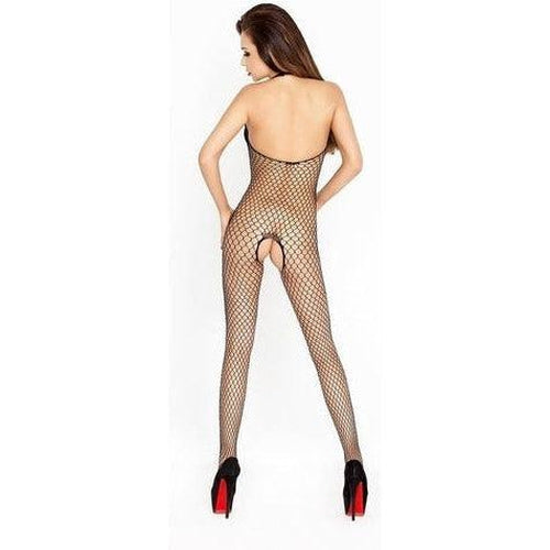 Net Catsuit With Open Cups - Black