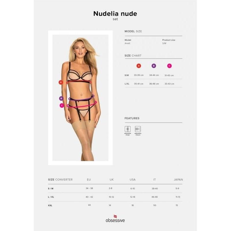 Nudelia 3-piece Garter Set - Nude/Black