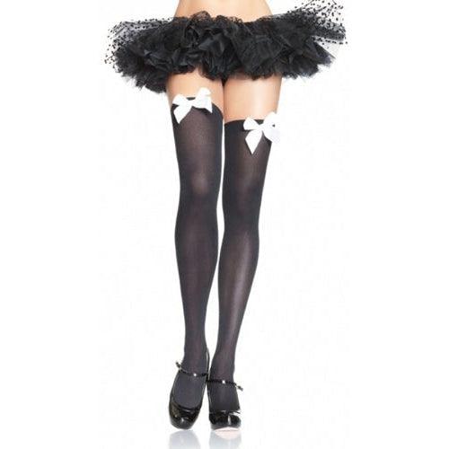 Nylon Over The Knee With Bow - Black