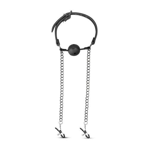 Open Ball Gag With Nipple Clamps