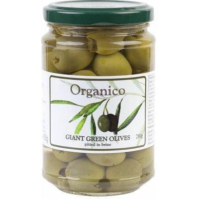 Organic Giant Green Olives Pitted in Brine 280g