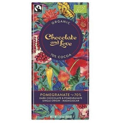 Organic/Fairtrade dark chocolate with pomegranate 70% 80g
