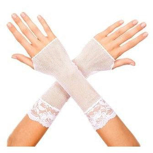 Short fishnet gloves with lace trim WHITE