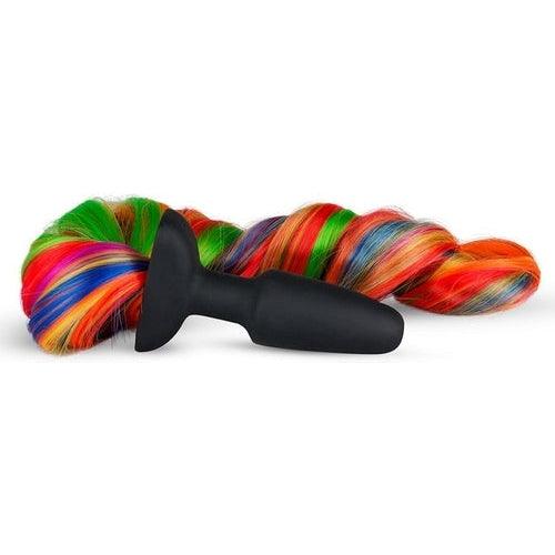 Silicone Butt Plug With Tail - Rainbow
