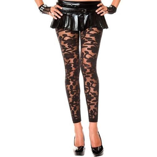 Transparent Leggings With Floral Design - Black