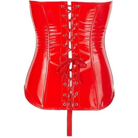Vinyl Corset With Thong - Red
