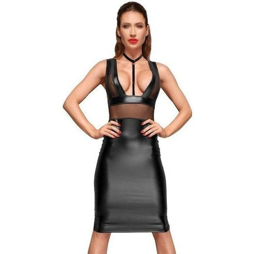 Wetlook Dress With Mesh Inserts