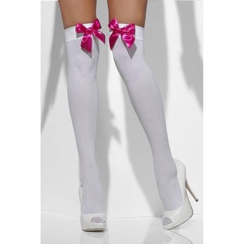 White Hold-Ups With Pink Satin Bow