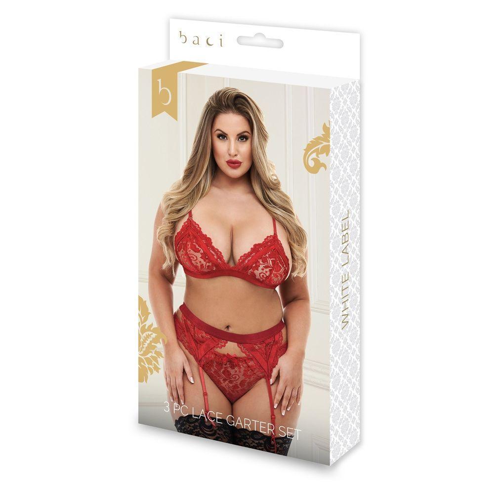 Baci 3pc Lace Garter Set Red Queen