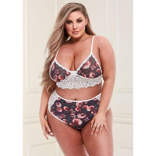 Baci Grey Floral & Lace Bra Set With High Waist Panty Queen