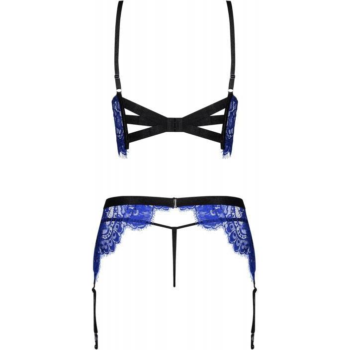 Cobaltess 3-piece Lace Suspender Set - Blue