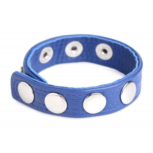 Cock Gear Adjustable Leather Cock Ring With Studs - Blue