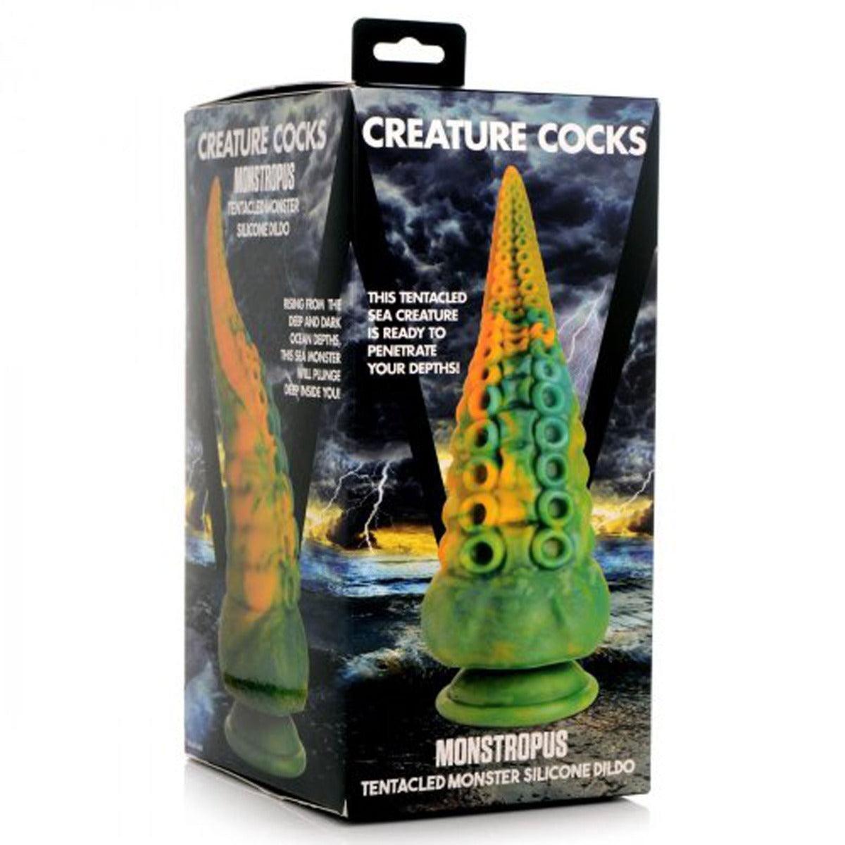 Creature Cocks Monstropus Tentacled Marble Green and Yellow Monster Silicone Dildo