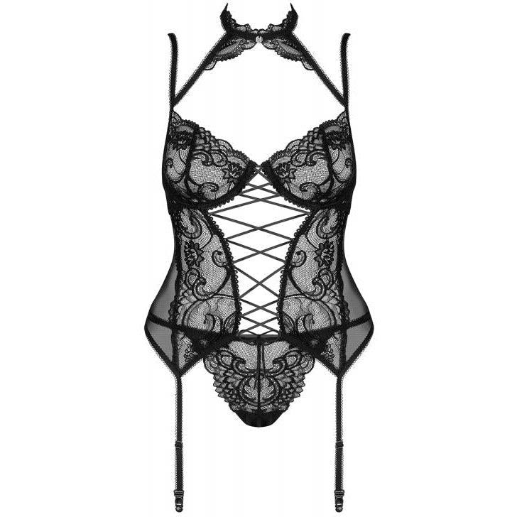 Elizenes Garter Corset With Sexy Thong - Black