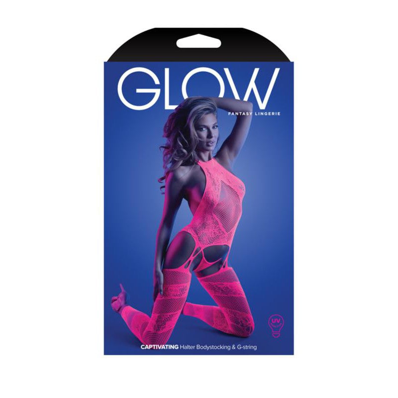 Captivating Halter Catsuit and G-string - Neon Pink