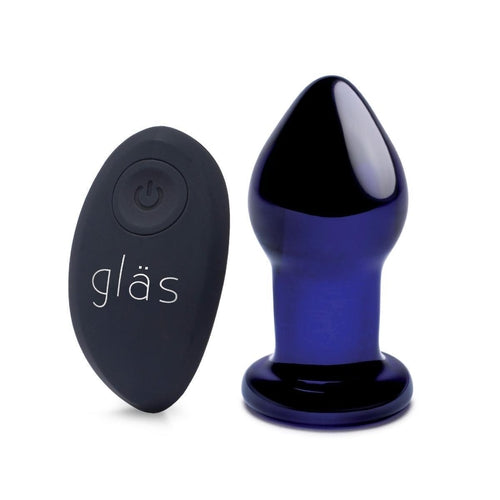 Glas Rechargeable Remote Controlled Vibrating Butt Plug Blue 3.5"