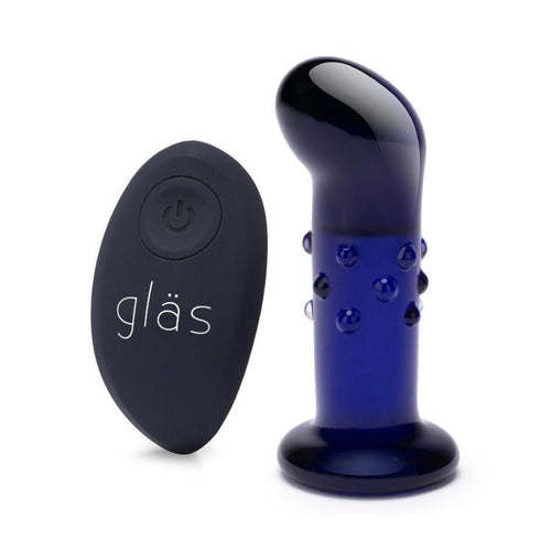 Glas Rechargeable Remote Controlled Vibrating Dotted G-Spot P-Spot Plug Blue 4"