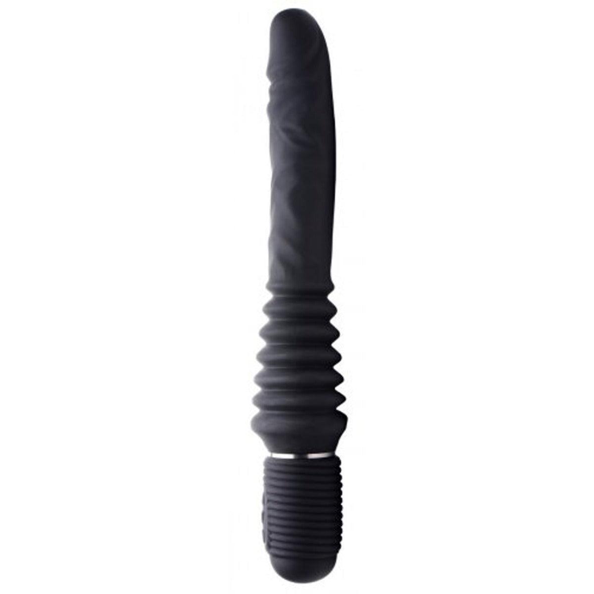 Master Series 10X Thrust Master Black Vibrating and Thrusting Dildo with Handle